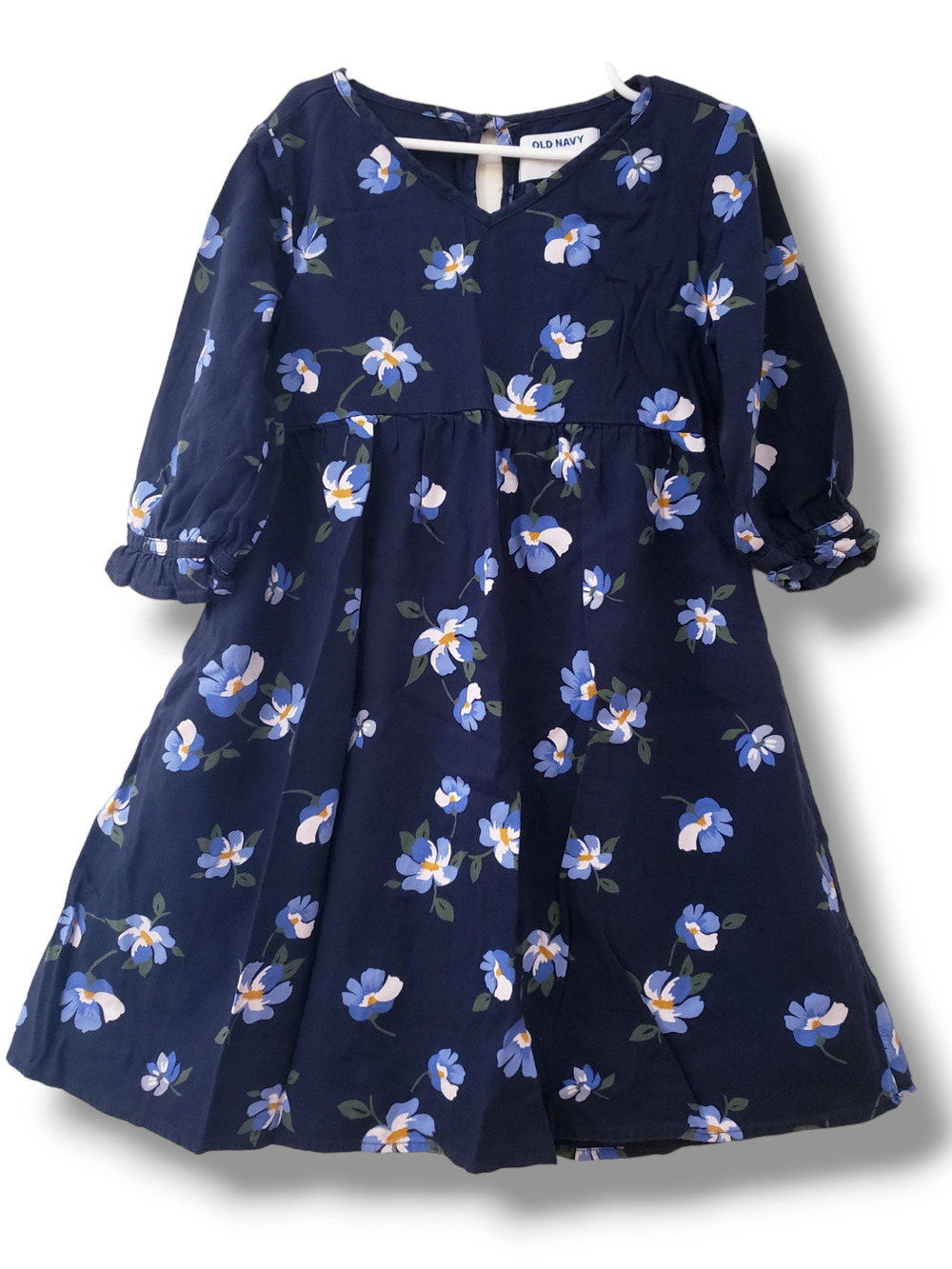 Old Navy Floral 6-7 Girls Navy Blue 3/4 Sleeve Dress